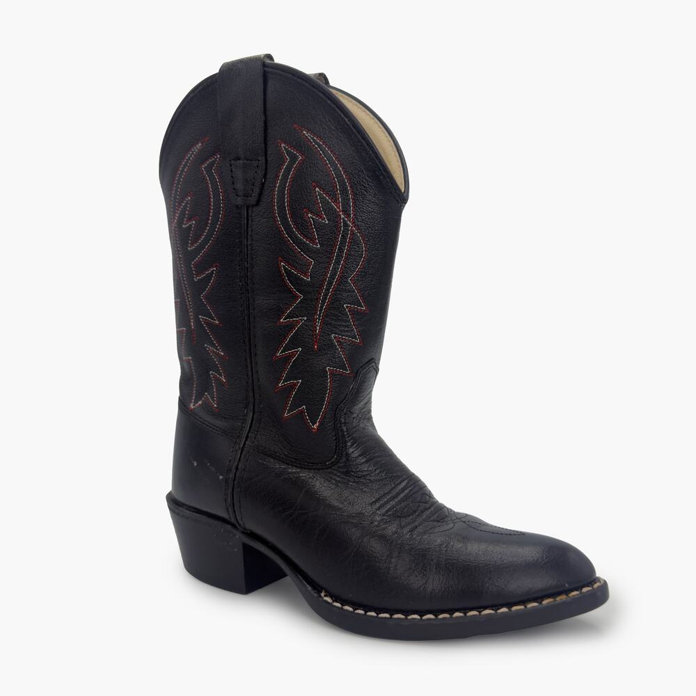 OLD WEST Jama 8110 Unisex Kids J Toe Leather Cowboy Boots (Black | Size 13/1)
